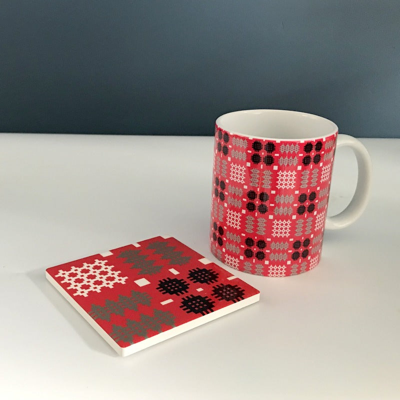 Welsh Tapestry Mugs & Coaster Set