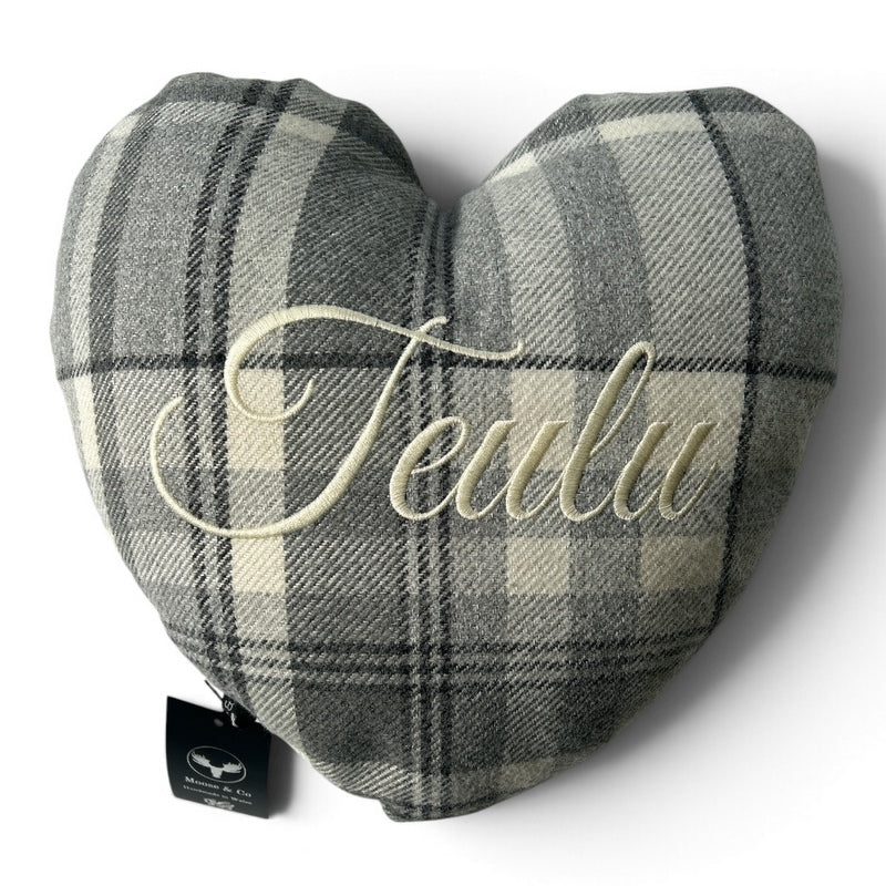 Welsh Blanket Heart Shaped Cushion with Teulu