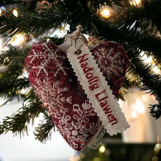 Nadolig Llawen Red Heart Hanging Cushion