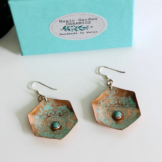 Copper & Porcelain Drop Earrings