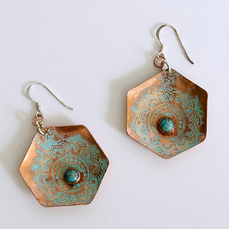 Copper & Porcelain Drop Earrings