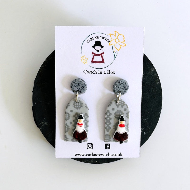 Grey Tapestry & Welsh Lady Earrings