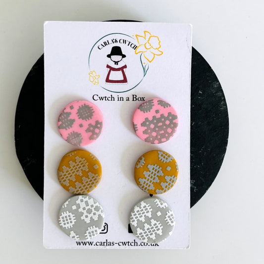 Welsh Tapestry Button Earrings