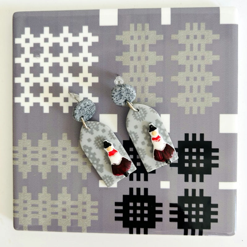 Grey Tapestry & Welsh Lady Earrings