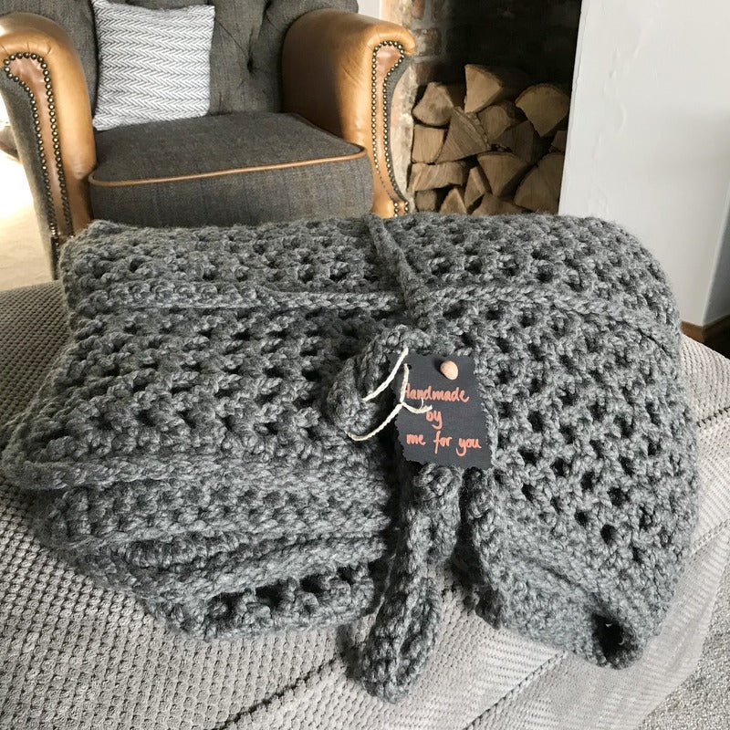 Slate Grey Crochet Throw