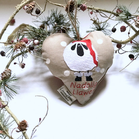 Sheep Nadolig Llawen Christmas Hanging Heart